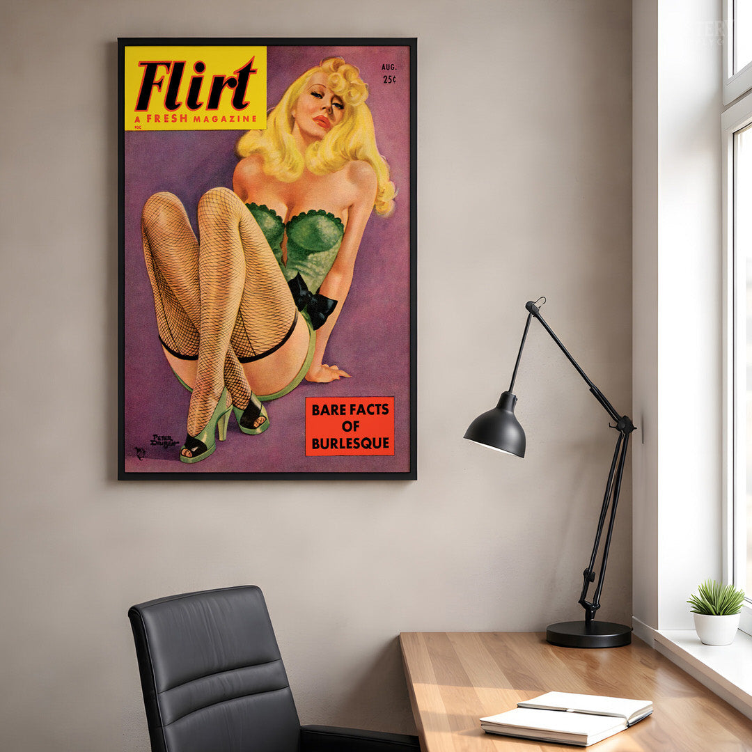 Flirt Magazine - Aug 1951 Vintage Pinup Lingerie Pulp Poster