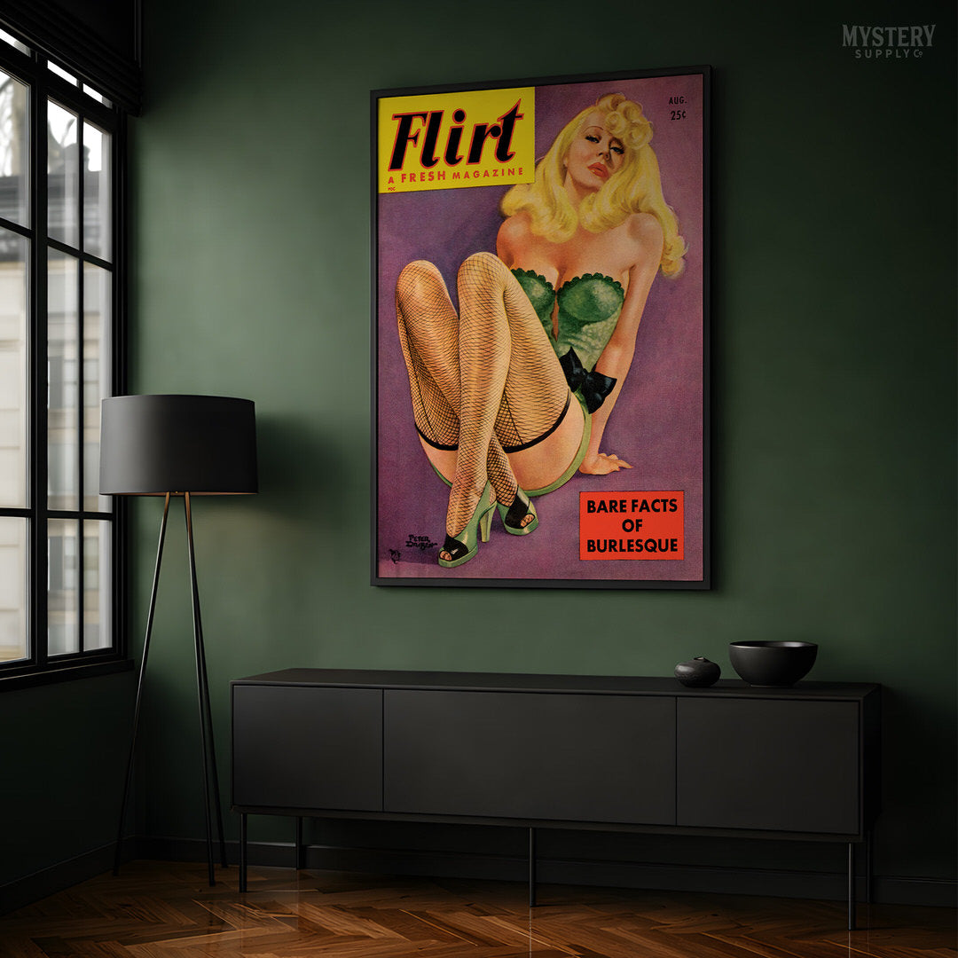 Flirt Magazine - Aug 1951 Vintage Pinup Lingerie Pulp Poster