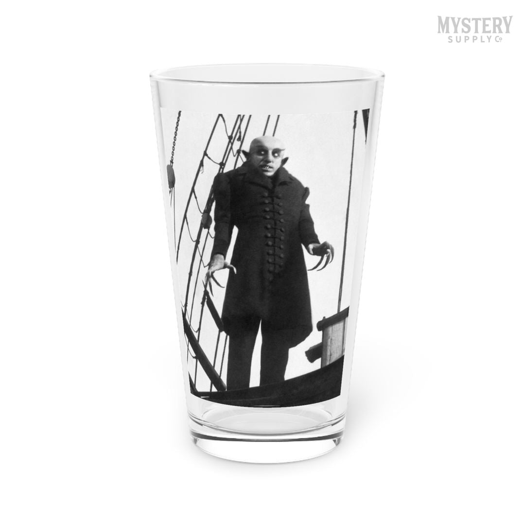 Nosferatu 1922 vintage horror monster vampire movie Dracula Count Orlok photo poster reproduction 16oz pint glass home decor glassware from Mystery Supply Co. @mysterysupplyco