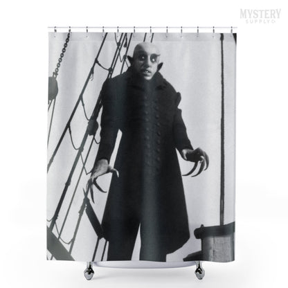 Nosferatu 1922 vintage horror monster vampire movie Dracula Count Orlok photo poster reproduction shower curtain bathroom decor from Mystery Supply Co. @mysterysupplyco