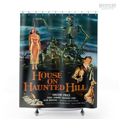 House on Haunted Hill 1959 Horror Movie shower curtain bathroom decor from Mystery Supply Co. @mysterysupplyco