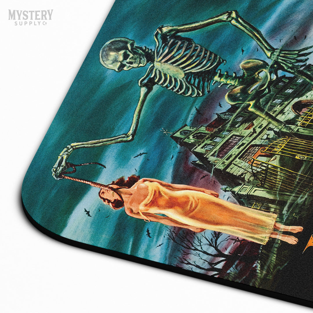 House on Haunted Hill 1959 vintage horror skeleton Vincent Price movie poster reproduction mousepad from Mystery Supply Co. @mysterysupplyco