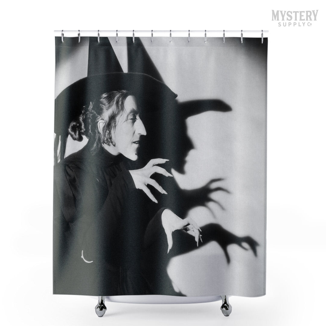 Wicked Witch of the West 1930s vintage profile with shadow Margaret Hamilton Wizard of Oz black and white movie photo reproduction shower curtain bathroom decor from Mystery Supply Co. @mysterysupplyco