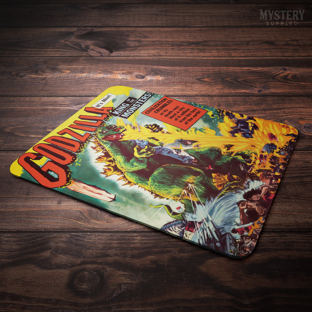 Godzilla 1956 vintage horror monster Gojira lizard movie poster reproduction mousepad from Mystery Supply Co. @mysterysupplyco