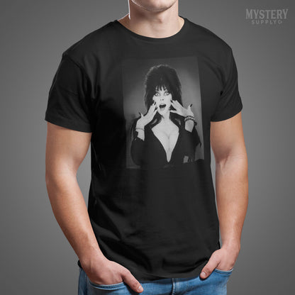 Elvira Mistress of the Dark 1980s Vintage Cassandra Peterson Vampire Horror Monster Scream Queen Mens Womens Unisex T-Shirt from Mystery Supply Co. @mysterysupplyco