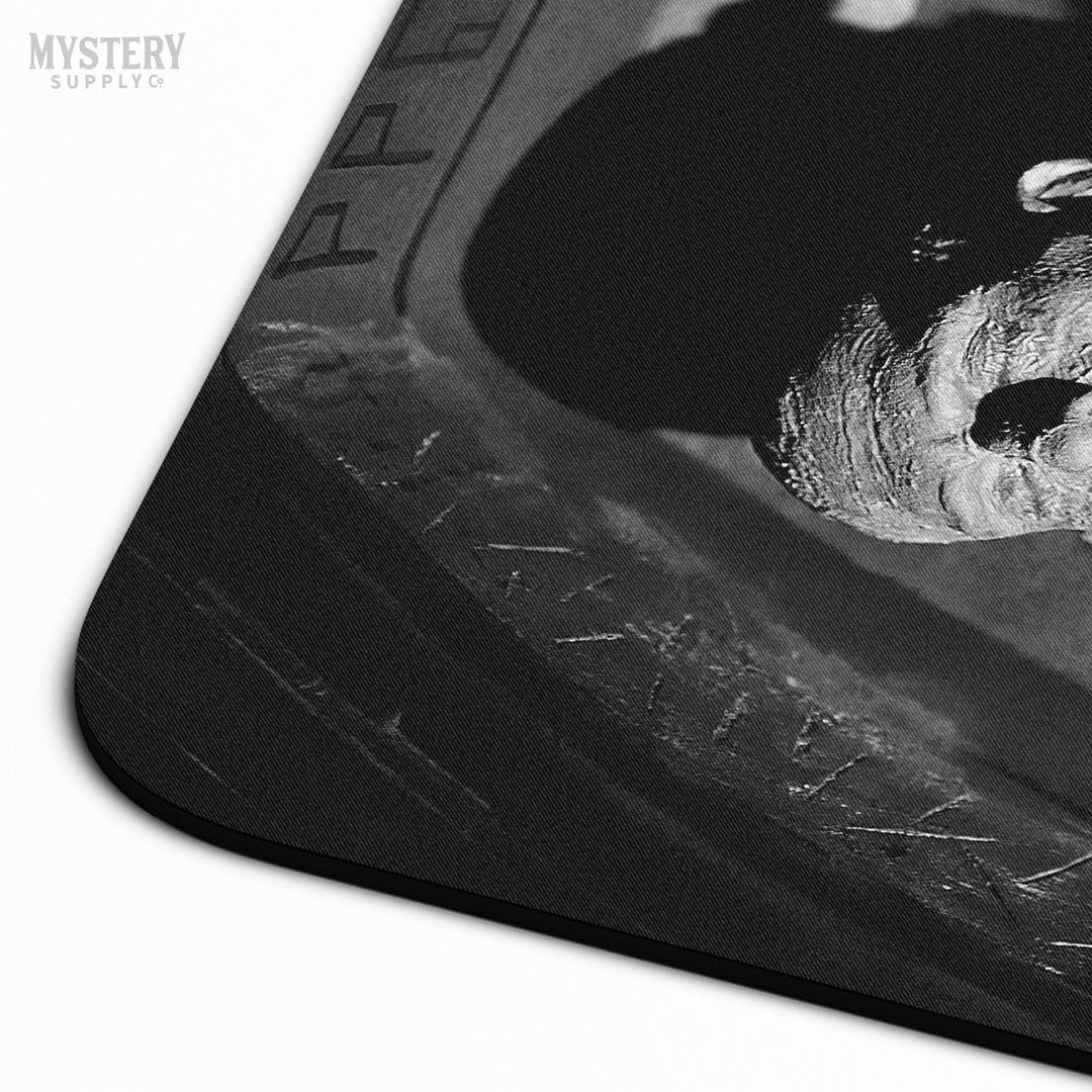 The Mummy 1932 Vintage Horror Movie Monster Boris Karloff Coffin Black and White Photo mousepad office decor desk accessories from Mystery Supply Co. @mysterysupplyco