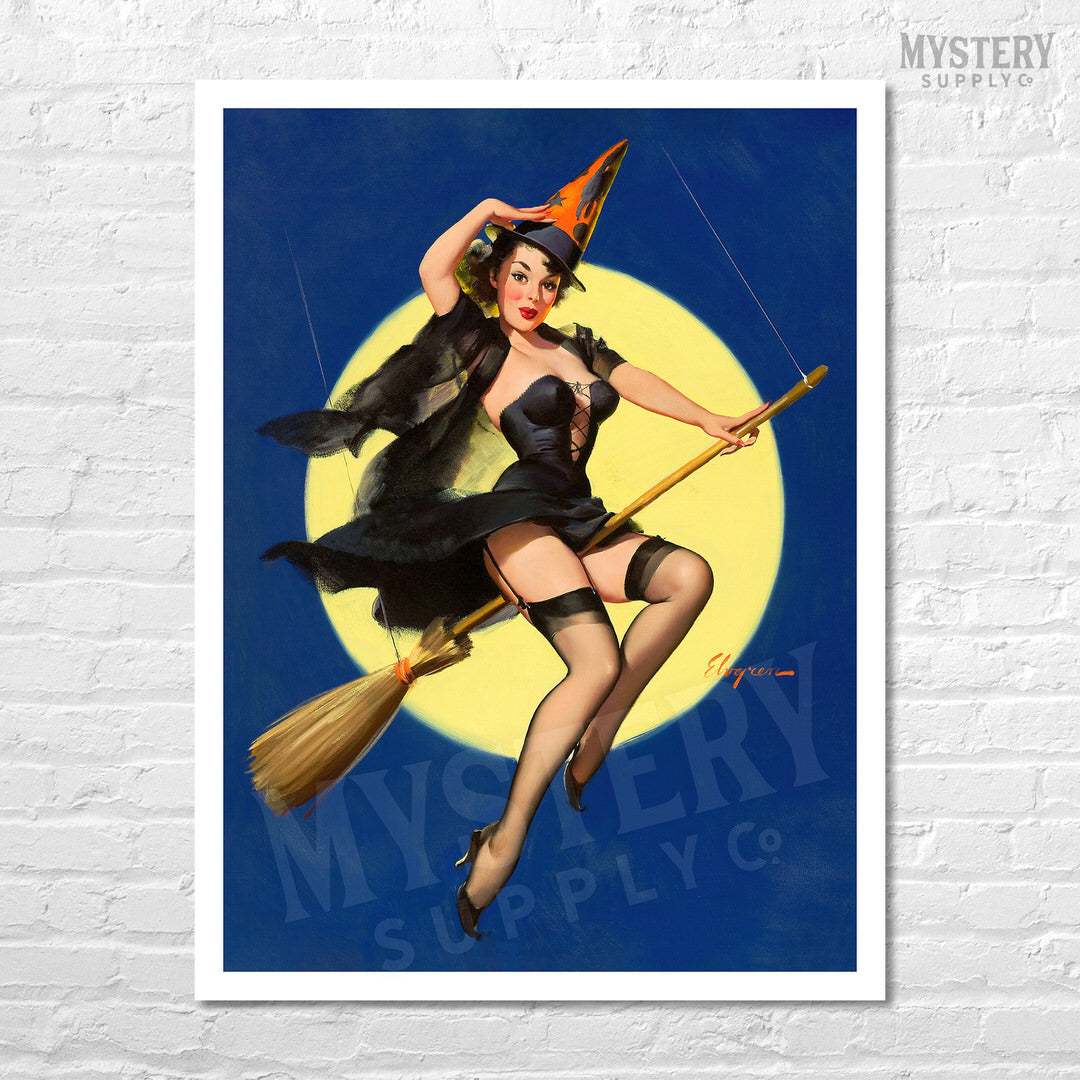 Witch pinup girl in lingerie wall art  reproduction from Mystery Supply Co. @mysterysupplyco