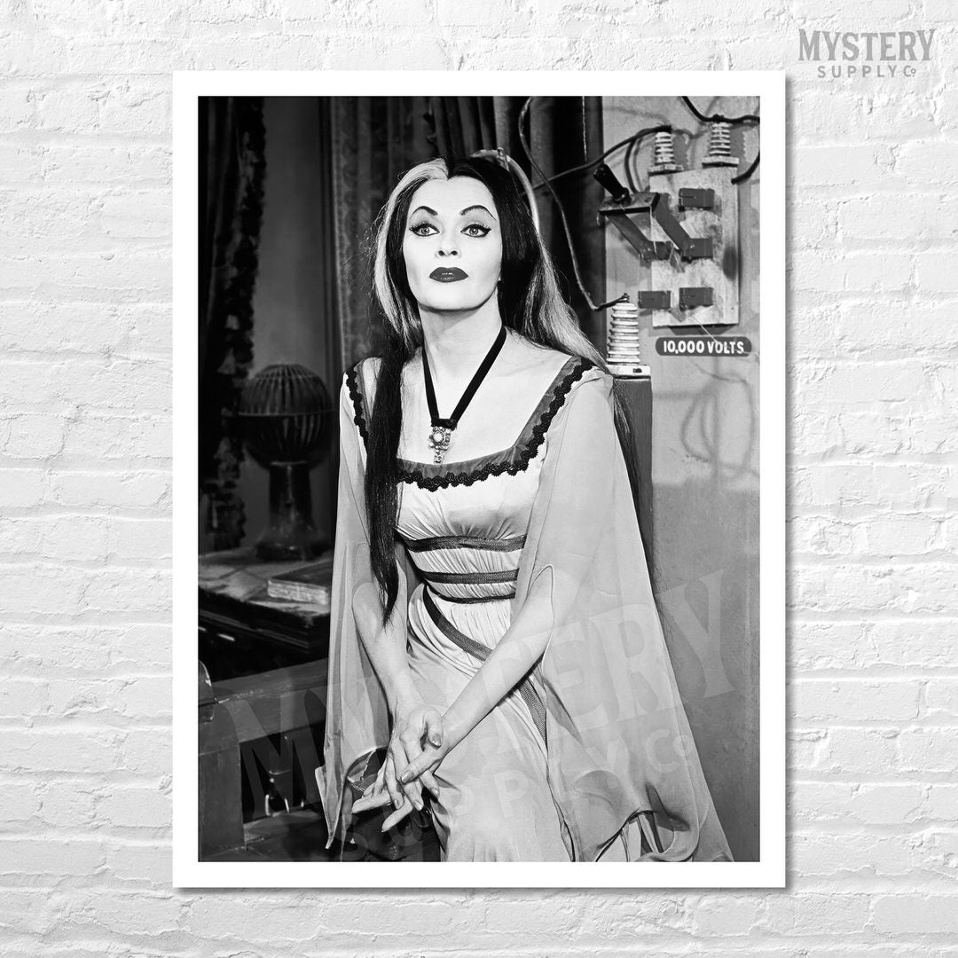 Lily Munster Yvonne De Carlo 1960s 10,000 Volts Vintage The Munsters Vampire Horror Monster Beauty Black and White Photo reproduction from Mystery Supply Co. @mysterysupplyco