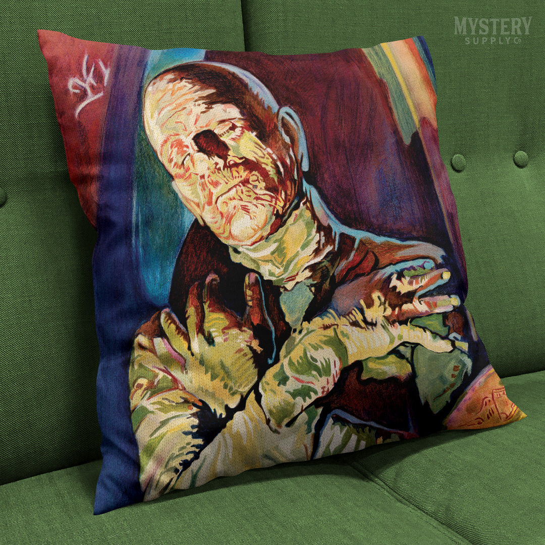 Mummy vintage horror monster double sided decorative throw pillow home decor from Mystery Supply Co. @mysterysupplyco