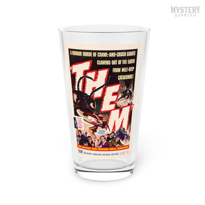 Them 1954 vintage science fiction horror monster ants movie poster reproduction 16oz pint glass home decor glassware from Mystery Supply Co. @mysterysupplyco