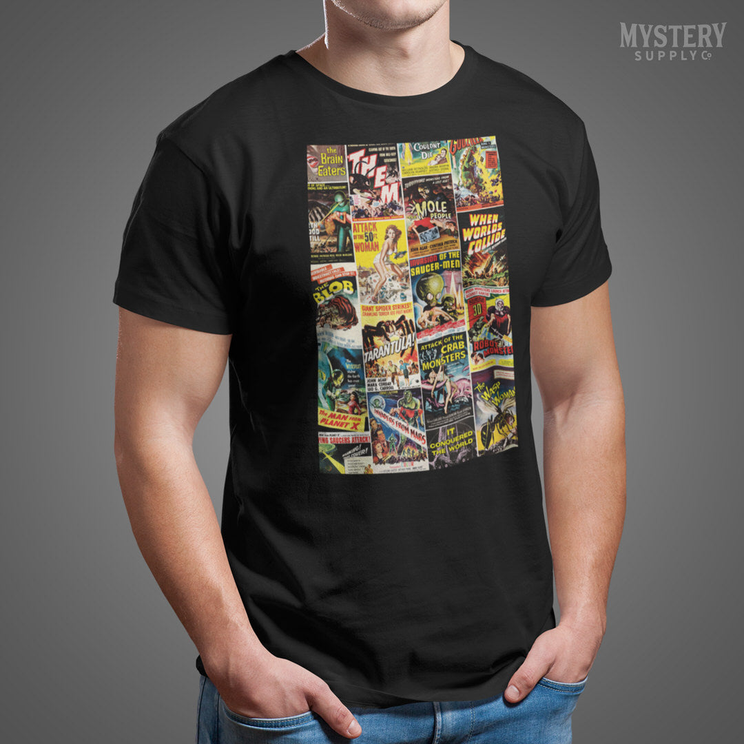 1950s Vintage Horror and Sci-Fi Movie Posters mens womens unisex crew neck t-shirt from Mystery Supply Co. @mysterysupplyco