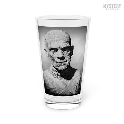 The Mummy 1932 Vintage Horror Movie Monster Boris Karloff Black and White Photo reproduction 16oz pint glass home decor glassware from Mystery Supply Co. @mysterysupplyco