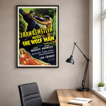 Frankenstein Meets the Wolf Man 1943 Vintage Horror Movie Poster