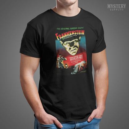 Frankenstein 1947 vintage horror monster movie poster reproduction mens womens unisex crew neck t-shirt from Mystery Supply Co. @mysterysupplyco