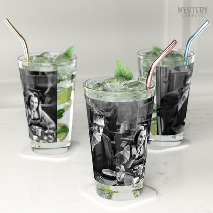 Herman and Lily Munster 1960s Vintage The Munsters Frankenstein Vampire Horror Monster Couple Black and White Photo reproduction 16oz pint glass home decor glassware from Mystery Supply Co. @mysterysupplyco