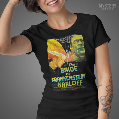 The Bride of Frankenstein 1935 vintage horror monster movie poster reproduction mens womens unisex crew neck t-shirt from Mystery Supply Co. @mysterysupplyco