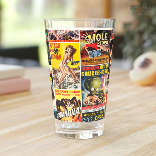 1950s Vintage Horror and Sci-Fi Movie Posters 16oz pint glass home decor glassware from Mystery Supply Co. @mysterysupplyco