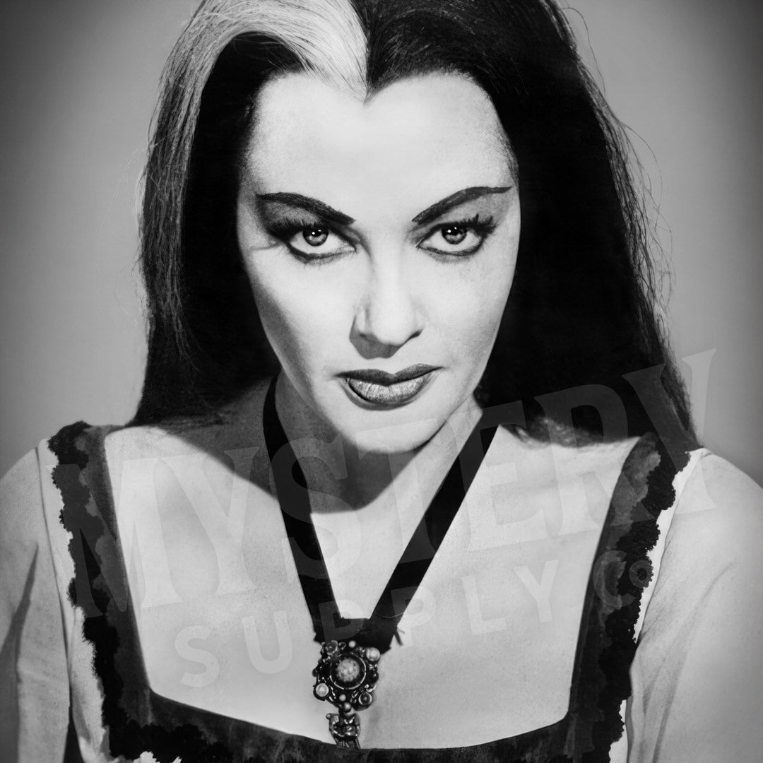 Lily Munster Yvonne De Carlo 1960s Vintage The Munsters Vampire Horror Monster Beauty Black and White Photo reproduction from Mystery Supply Co. @mysterysupplyco