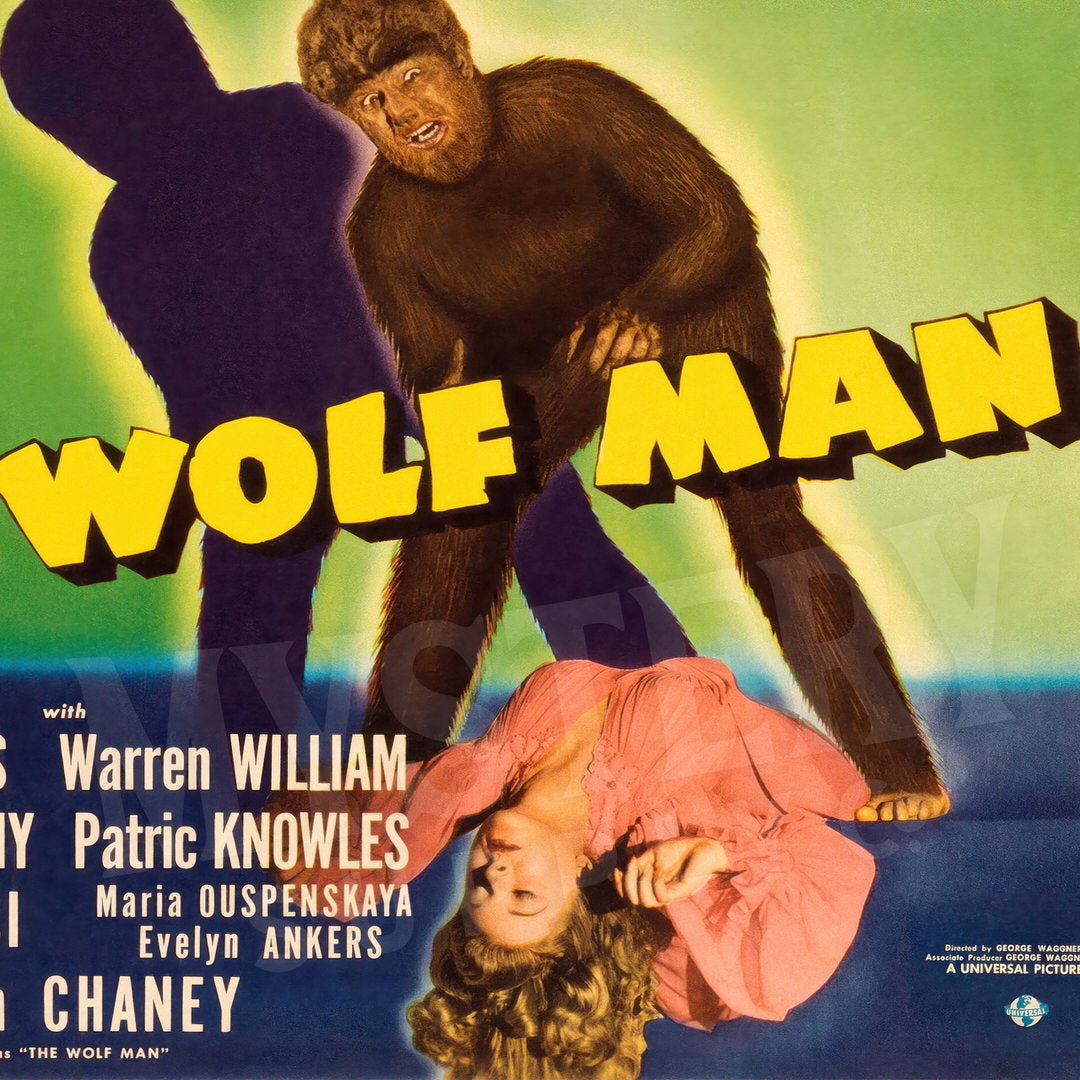 The Wolf Man 1941 vintage Lon Chaney Jr. horror monster werewolf movie poster reproduction from Mystery Supply Co. @mysterysupplyco