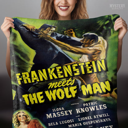 Frankenstein Meets the Wolf Man 1943 vintage horror monster werewolf velveteen plush throw blanket from Mystery Supply Co. @mysterysupplyco