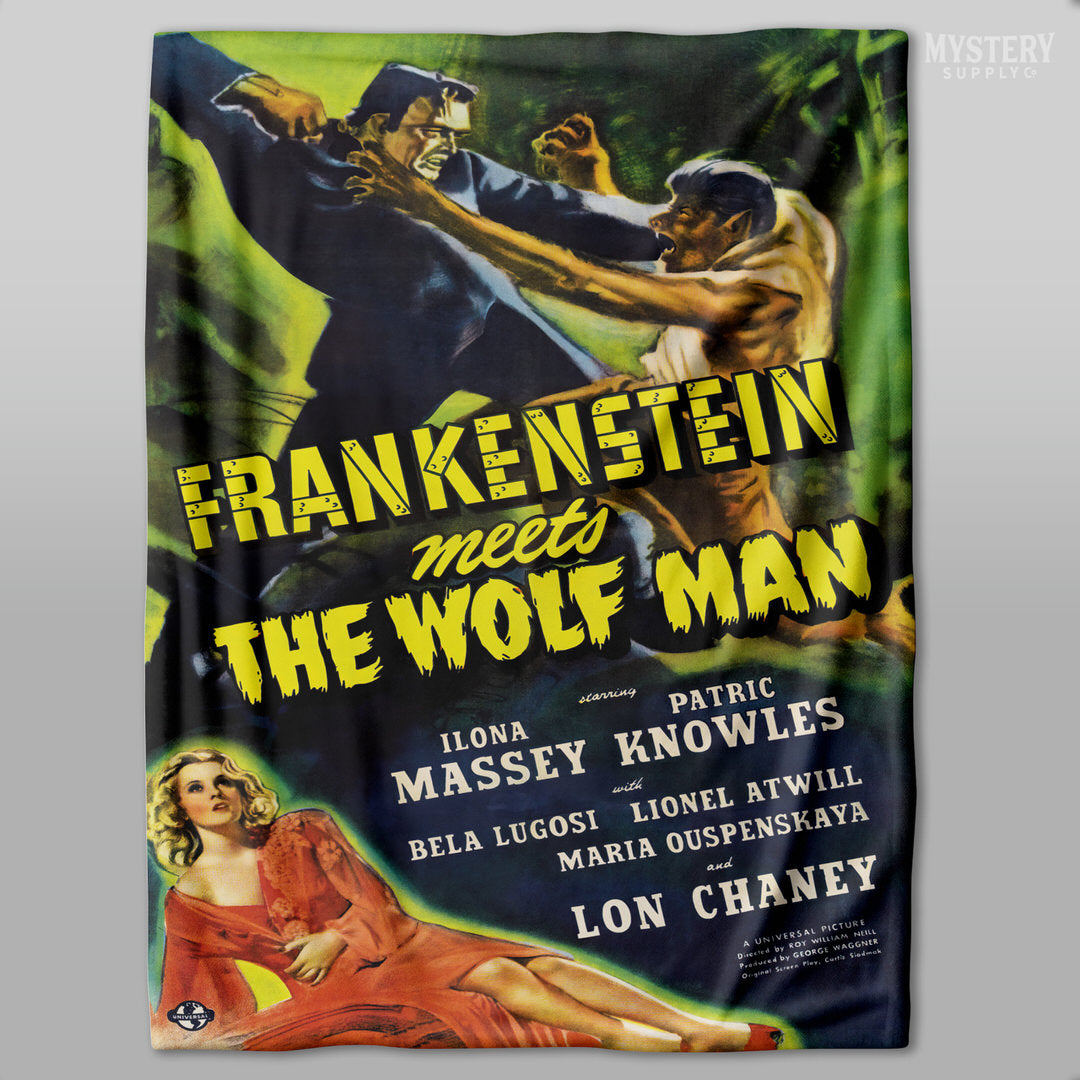 Frankenstein Meets the Wolf Man 1943 vintage horror monster werewolf velveteen plush throw blanket from Mystery Supply Co. @mysterysupplyco