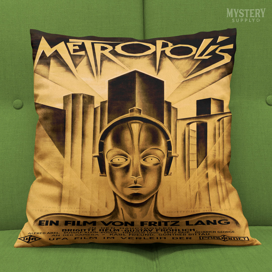 Metropolis 1927 Fritz Lang vintage science fiction sci-fi movie double-sided decorative throw pillow home decor from Mystery Supply Co. @mysterysupplyco