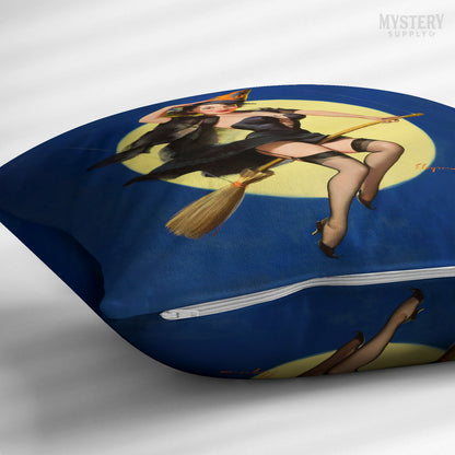 Witch pinup girl in lingerie double sided decorative throw pillow home decor from Mystery Supply Co. @mysterysupplyco