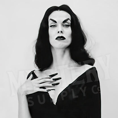 Vampira Vintage Maila Nurmi Vampire Horror Scream Queen Beauty Black and White Photo reproduction from Mystery Supply Co. @mysterysupplyco