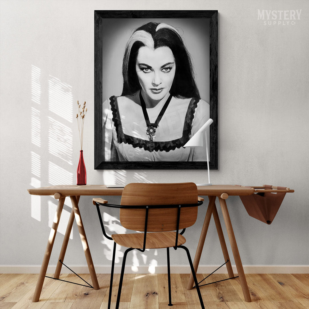 Lily Munster Yvonne De Carlo 1960s Vintage The Munsters Vampire Horror Monster Beauty Black and White Photo reproduction from Mystery Supply Co. @mysterysupplyco