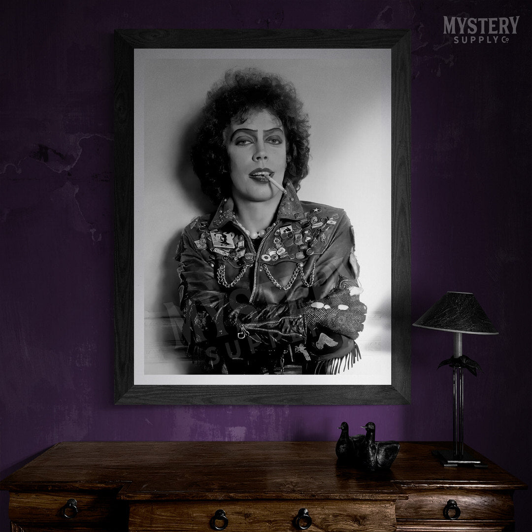 Rocky Horror Picture Show 1970s Dr. Frank-N-Furter Tim Curry Black and White Photo reproduction from Mystery Supply Co. @mysterysupplyco