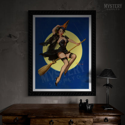 Witch pinup girl in lingerie wall art  reproduction from Mystery Supply Co. @mysterysupplyco