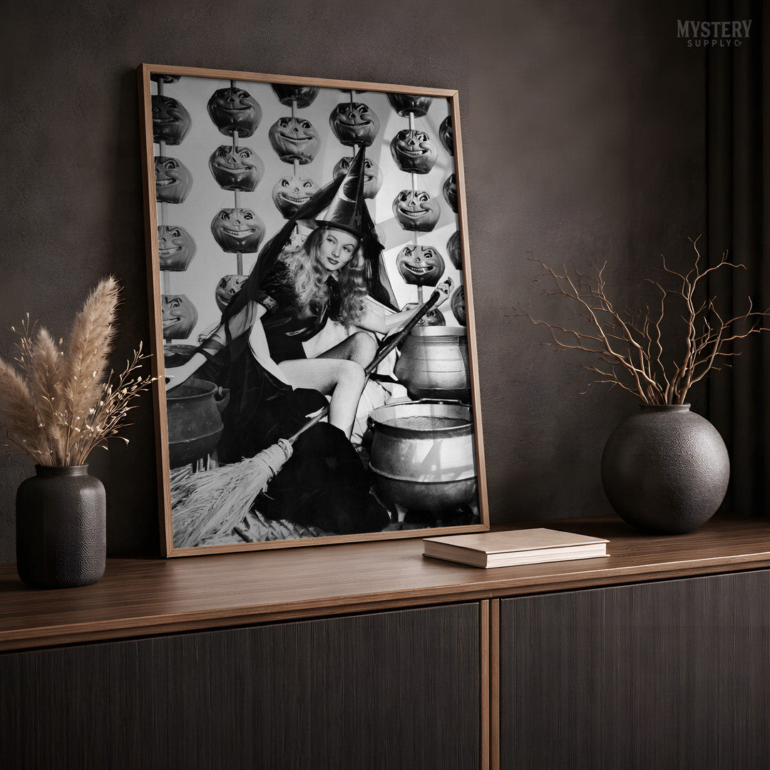 Witch Broom Halloween Pumpkin 1942 Vintage Pin-up Movie Photo