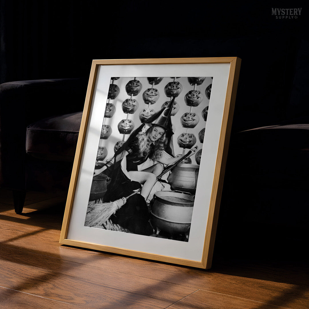 Witch Broom Halloween Pumpkin 1942 Vintage Pin-up Movie Photo