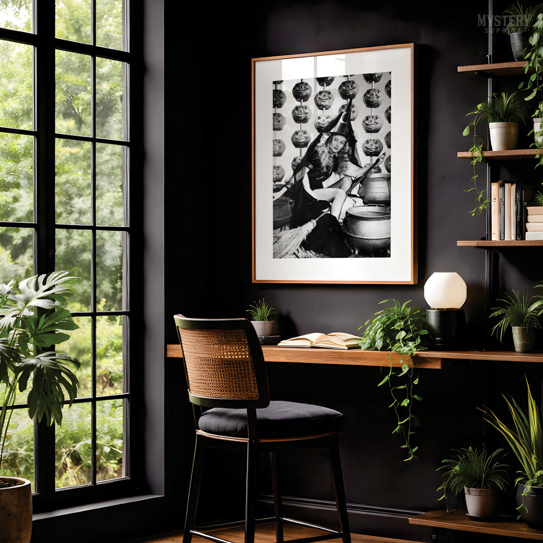 Witch Broom Halloween Pumpkin 1942 Vintage Pin-up Movie Photo
