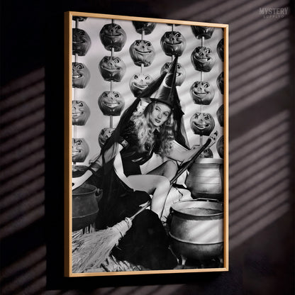 Witch Broom Halloween Pumpkin 1942 Vintage Pin-up Movie Photo