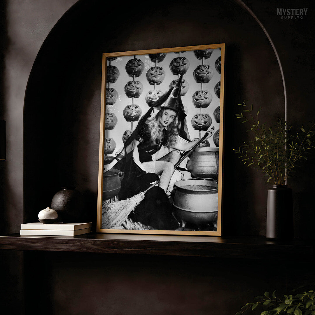 Witch Broom Halloween Pumpkin 1942 Vintage Pin-up Movie Photo