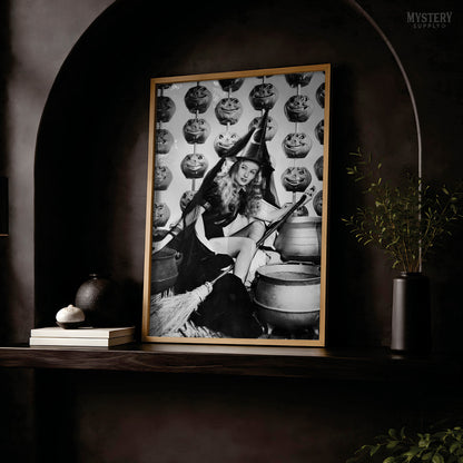 Witch Broom Halloween Pumpkin 1942 Vintage Pin-up Movie Photo