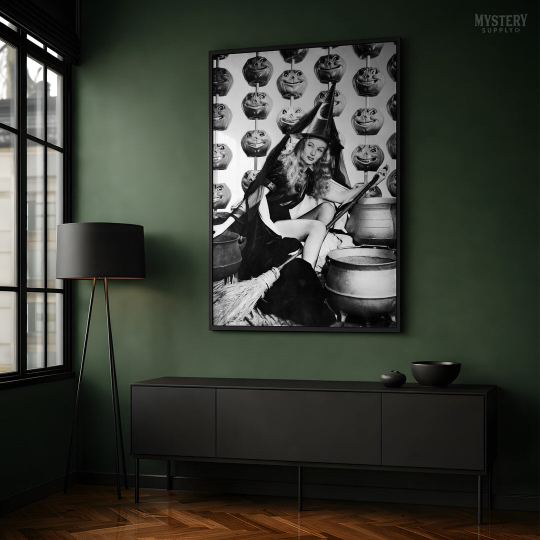 Witch Broom Halloween Pumpkin 1942 Vintage Pin-up Movie Photo