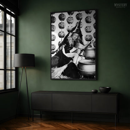 Witch Broom Halloween Pumpkin 1942 Vintage Pin-up Movie Photo