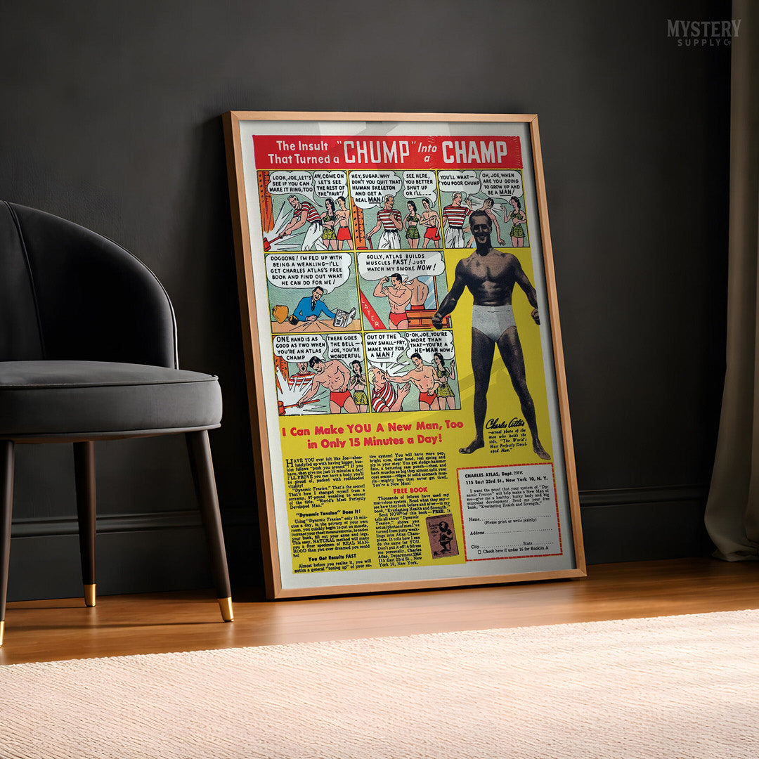 Chump Into a Champ Charles Atlas 1940s Comic Book Ad