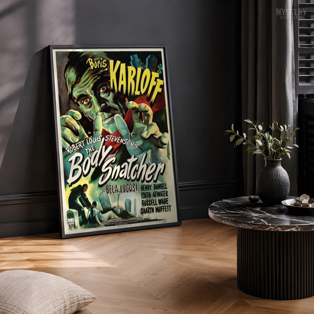 The Body Snatcher 1945 vintage Boris Karloff Bela Lugosi horror movie poster reproduction from Mystery Supply Co. 