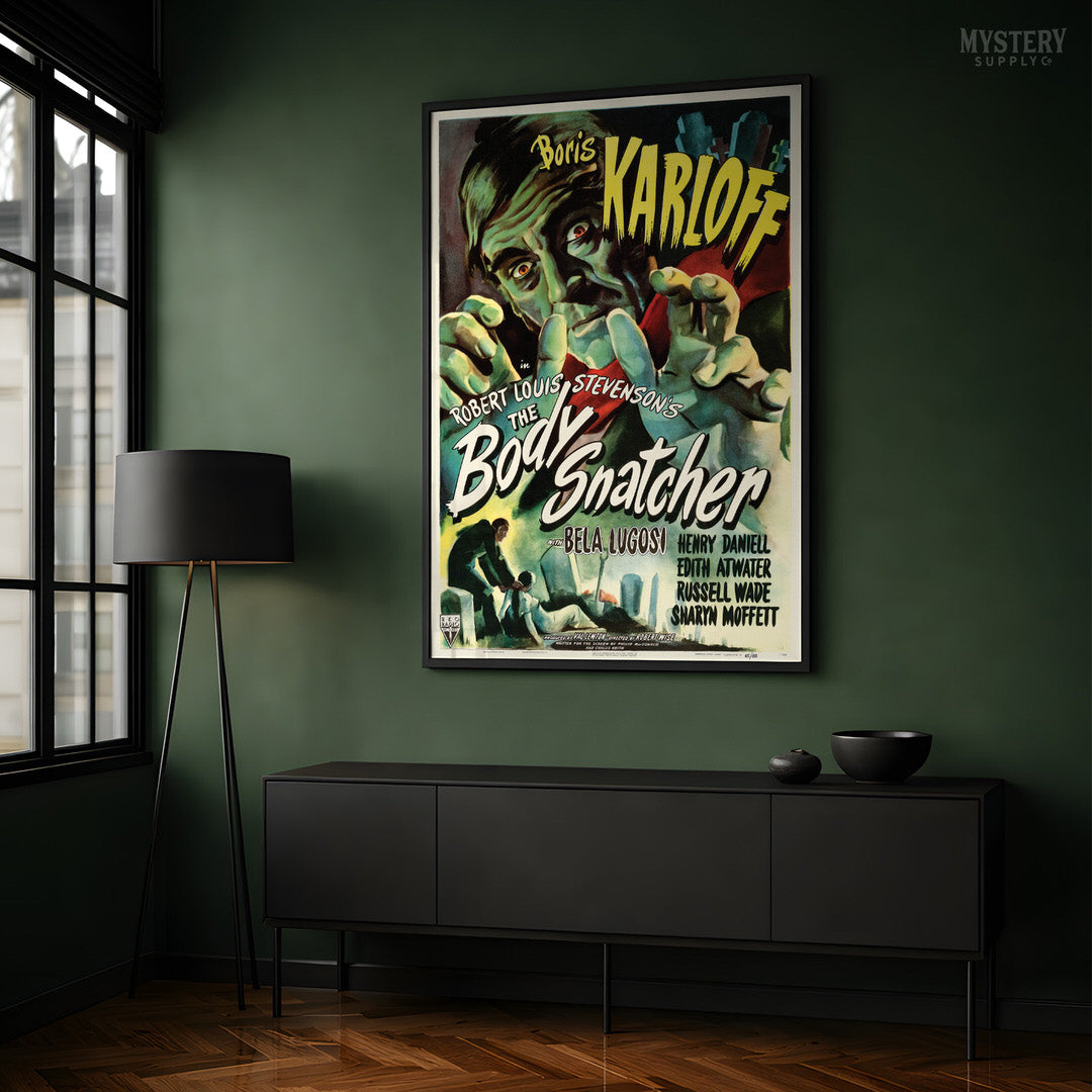 The Body Snatcher 1945 vintage Boris Karloff Bela Lugosi horror movie poster reproduction from Mystery Supply Co. 