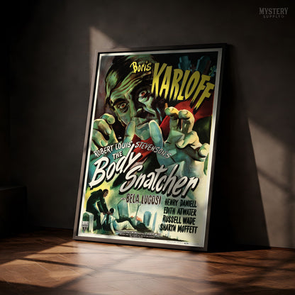 The Body Snatcher 1945 vintage Boris Karloff Bela Lugosi horror movie poster reproduction from Mystery Supply Co. 