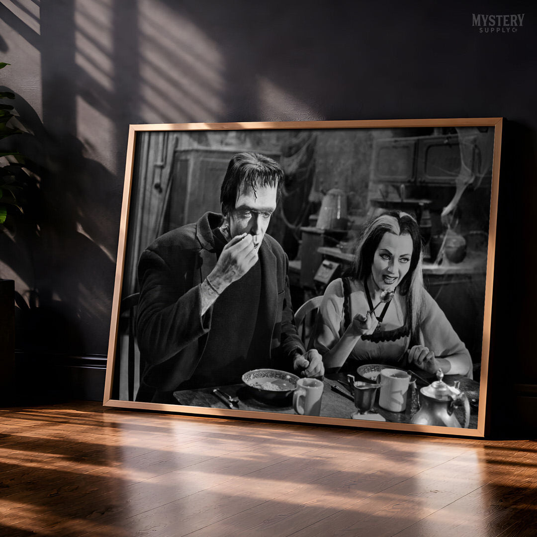 Herman and Lily Munster Monster Couple Eating Photo