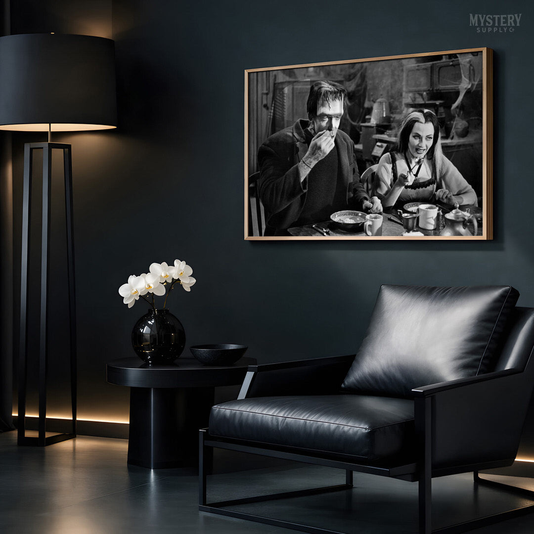 Herman and Lily Munster Monster Couple Eating Photo