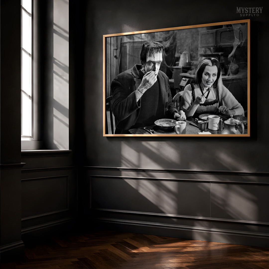 Herman and Lily Munster Monster Couple Eating Photo