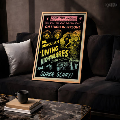 Dr. Dracula's Living Nightmares Show 1960s Horror Show Poster