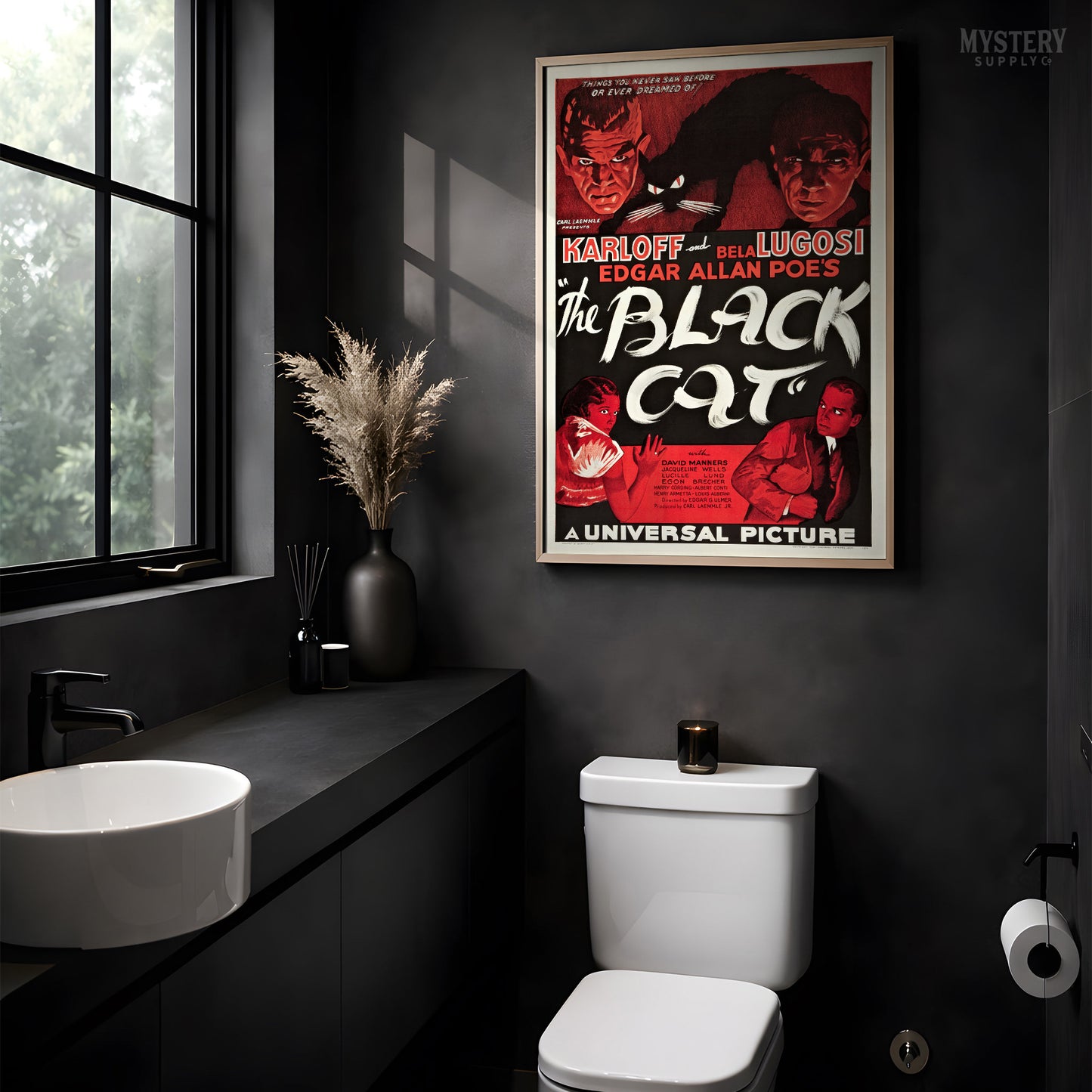 Vintage movie poster for 'The Black Cat' with classic horror imagery. From Mystery Supply Co.