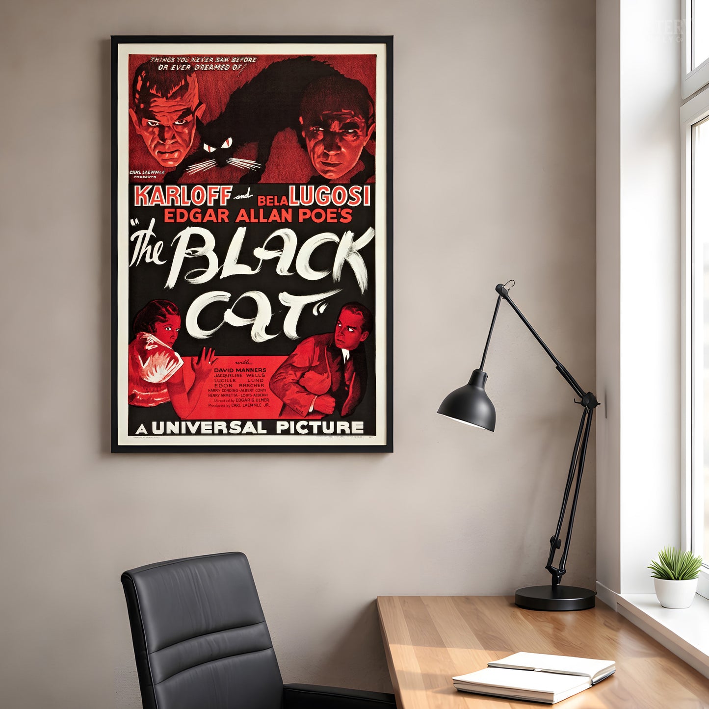 Vintage movie poster for 'The Black Cat' with classic horror imagery. From Mystery Supply Co.