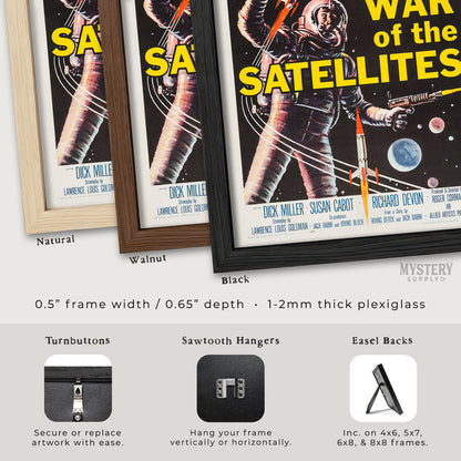 Framed posters of 'War of the Satellites' with frame options displayed. From Mystery Supply Co. @mysterysupplyco